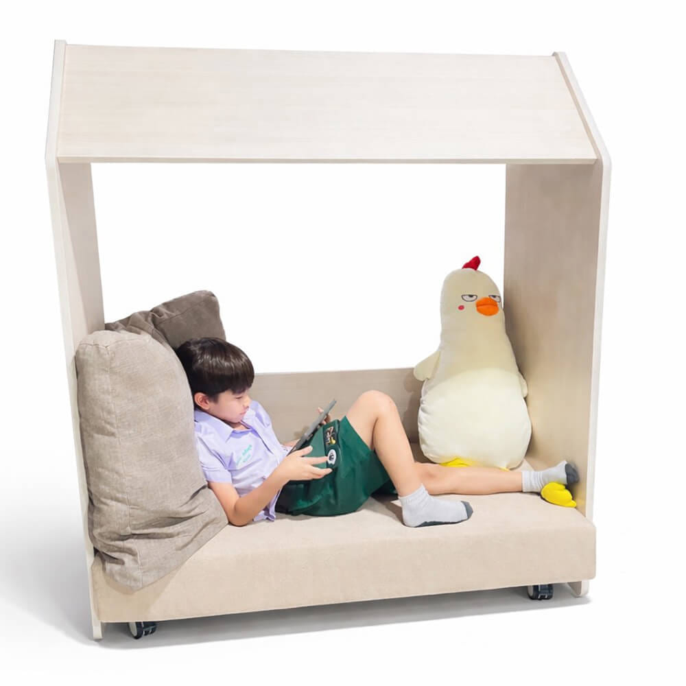 โซฟาเด็ก ดีไซน์บ้านไม้ 2 ที่นั่ง BEABLE LITTLESPACE รุ่น READING POD C ขนาด 120X55X145 ซม. สีไม้_0